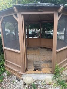 Wooden screened gazebo before demolition in Chicago, IL